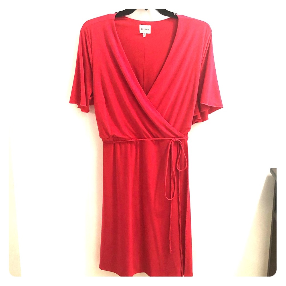 Ashley Graham Beyond 3X coral faux wrap dress